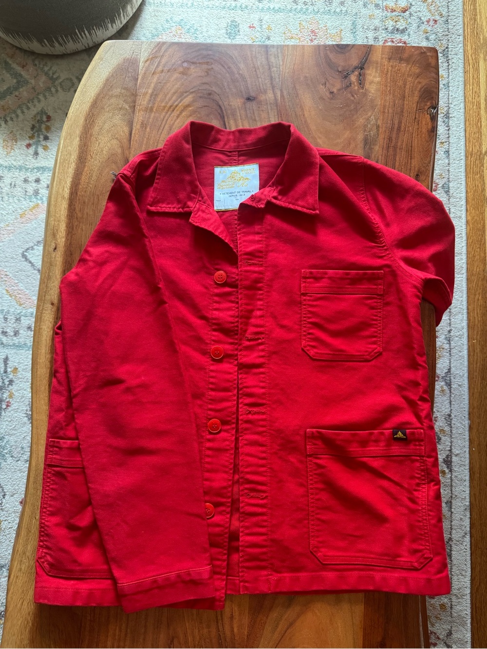 Le Mont St. Michel French Workwear Chore Jacket Rouge Red Cotton Size 42